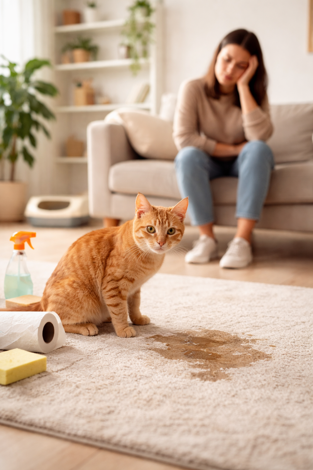 Gato causando problemas fuera del arenero en un ambiente doméstico